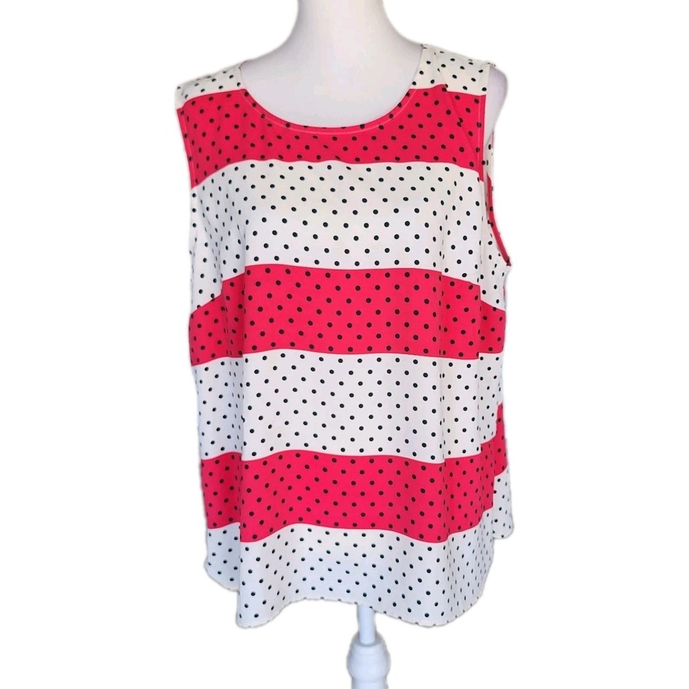 Talbots Tank Shell Womens XL Pink Black‎ White Polka Dot Career Casual Classic